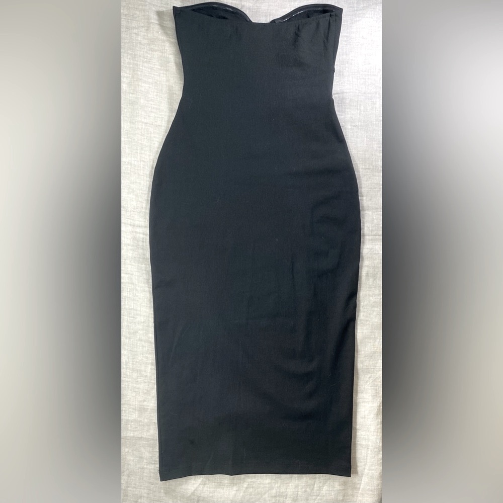 NWOT Zara Asymmetric Little Black Dress Midi Cut Out Waist Feminine Cocktail S - Picture 9 of 11